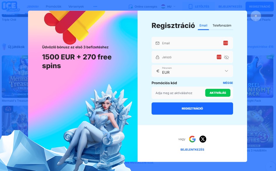 Ice Casino kód aktiválás